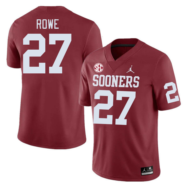 #27 Jayden Rowe Oklahoma Sooners 2024 SEC Conference College Football Jerseys-Crimson